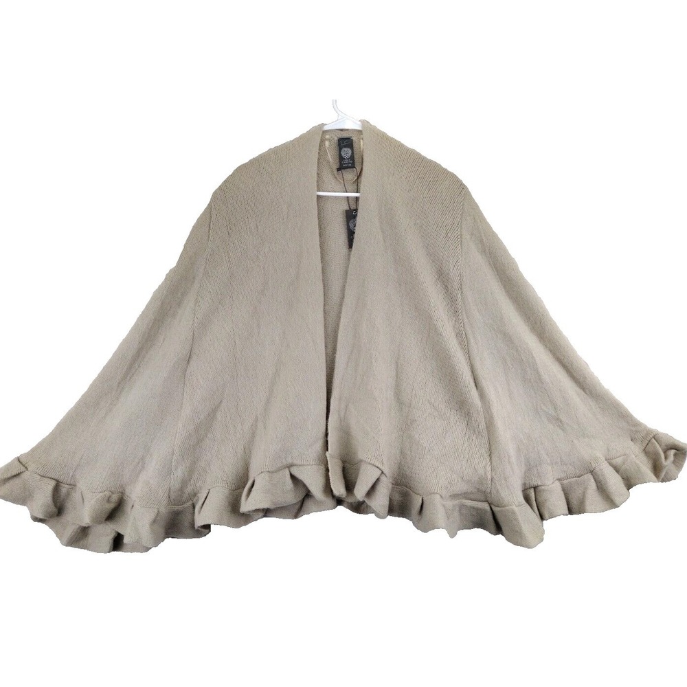 Vince Camuto Womens One Size Peyote Knit Open Front Ruffle Cape Cardigan